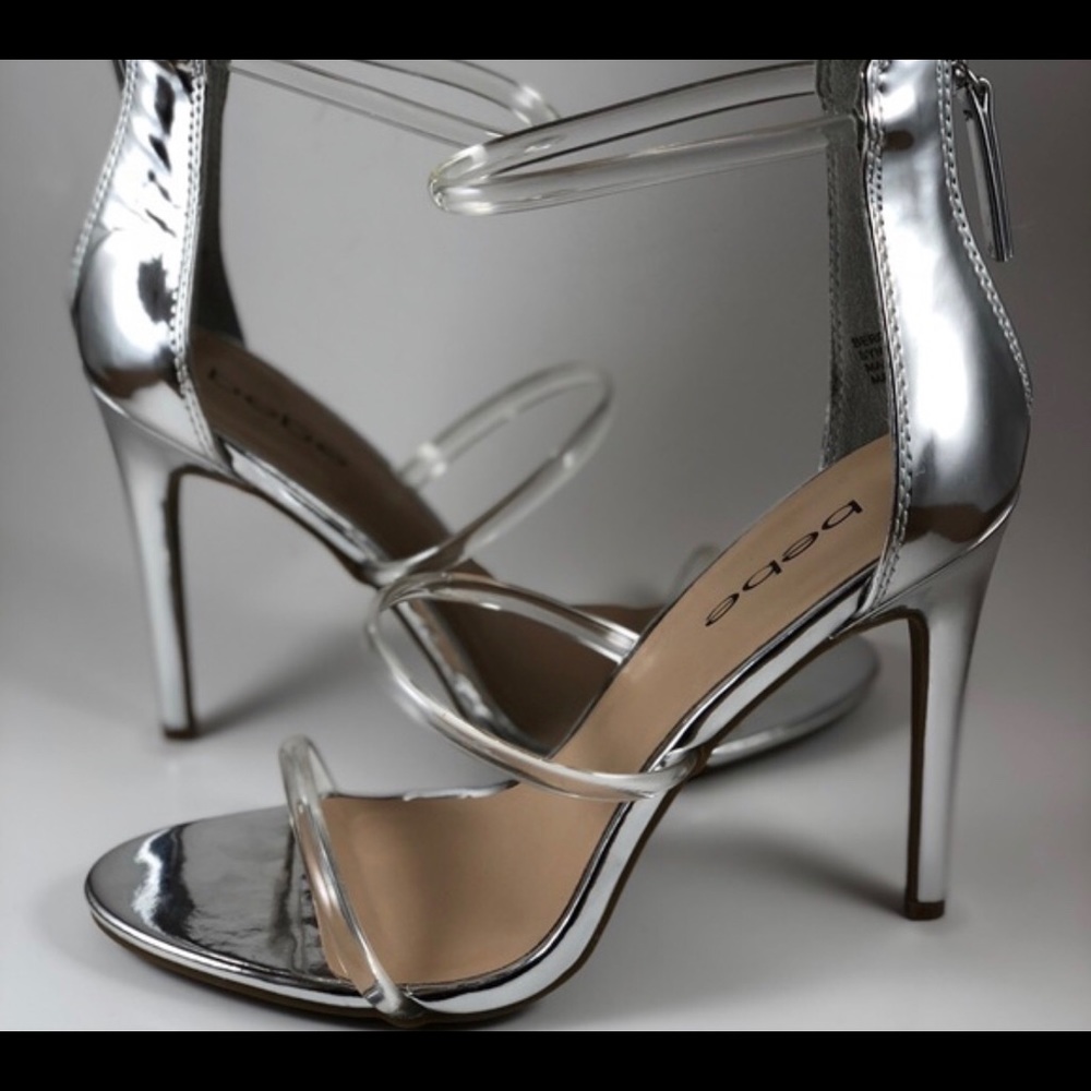 BEBE Berdine Silver/Chrome Stiletto Sandals